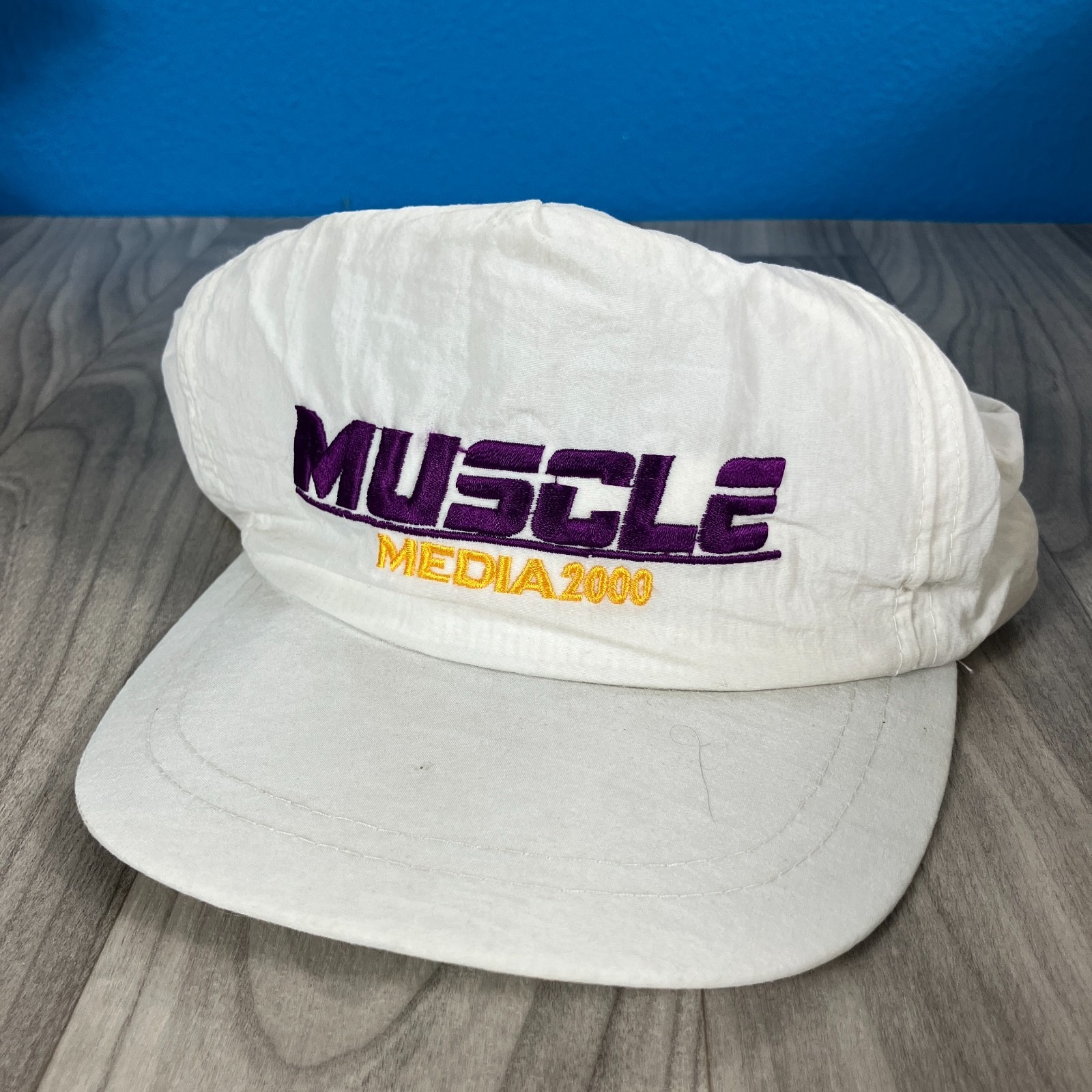 Vtg Muscle Media 2000 Collectible Hardcore Bodybuilder Workout Cap White Rare